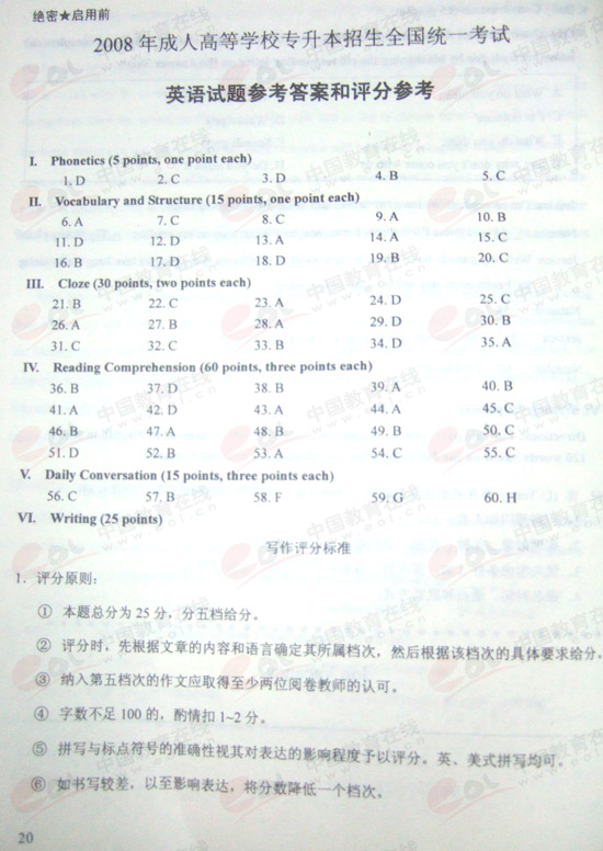2008����˸߿�ר������Ӣ���